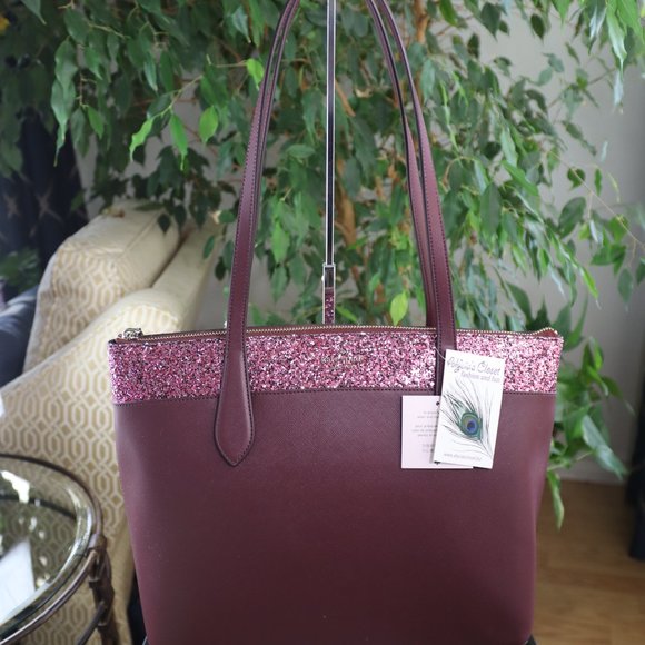 NWT Kate Spade Cherrywood Tote/Shoulder Bag & Glitter Trim - Picture 6 of 17